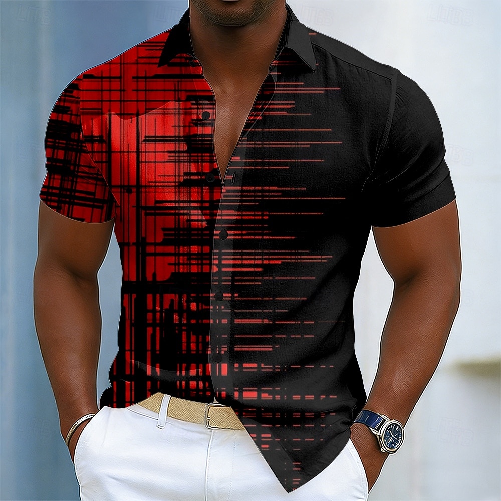 Bărbați Geometric Γραμμή Artă abstractă Cămașă Camașă cu nasturi Manșon scurt Moda Casual Zilnic În aer liber Vacanță Vară Primăvară Răsfrânt Imprimare 3D Cămașă de in Negru / Verde Negru și Albastru 2026 - $25.99 –P1
