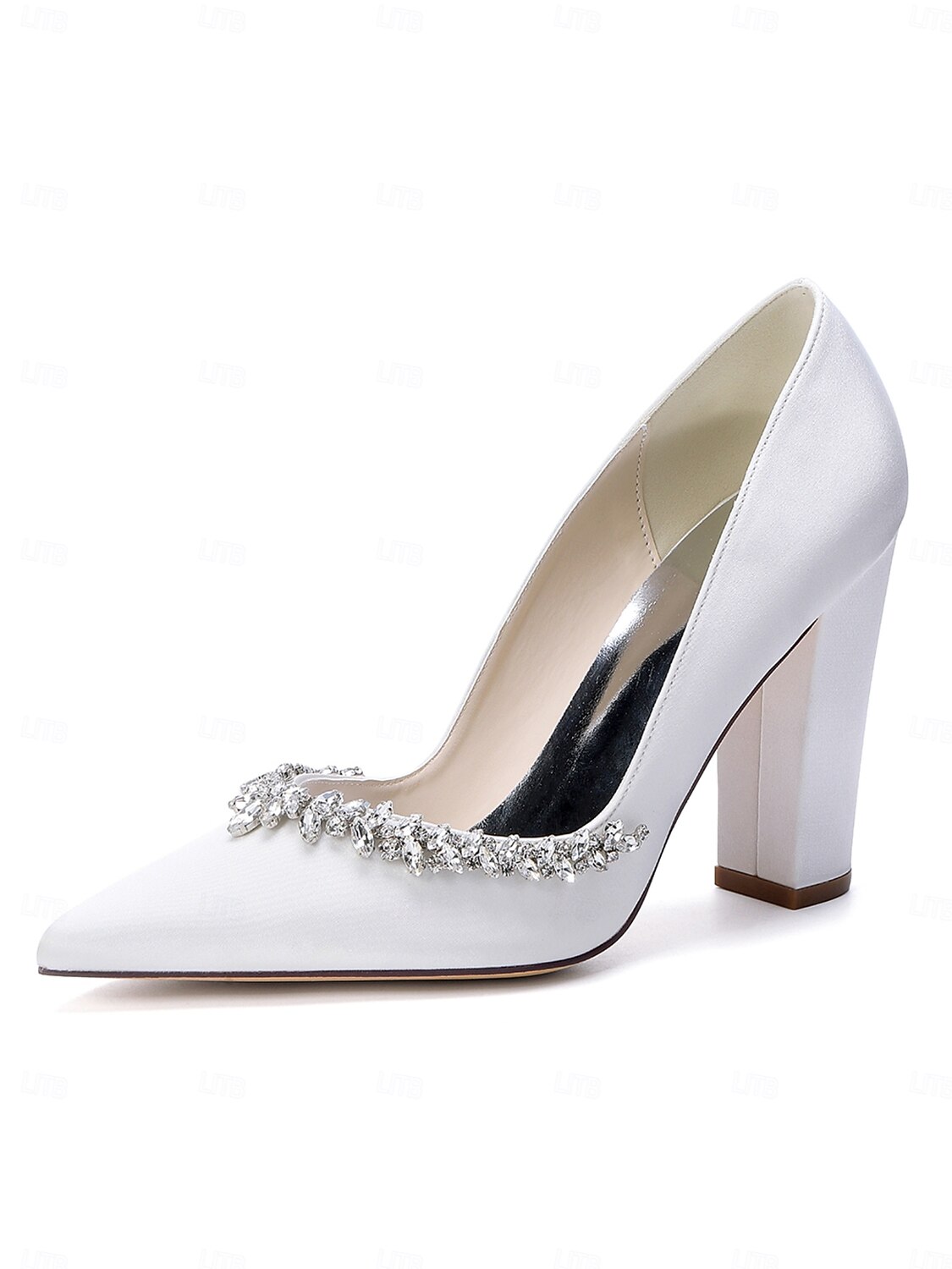Women's Nude Chunky Heeled Wedding Shoes with Crystal Detail - Elegant Bridal Heels for Garden Weddings 2026 - $64.99 –P3