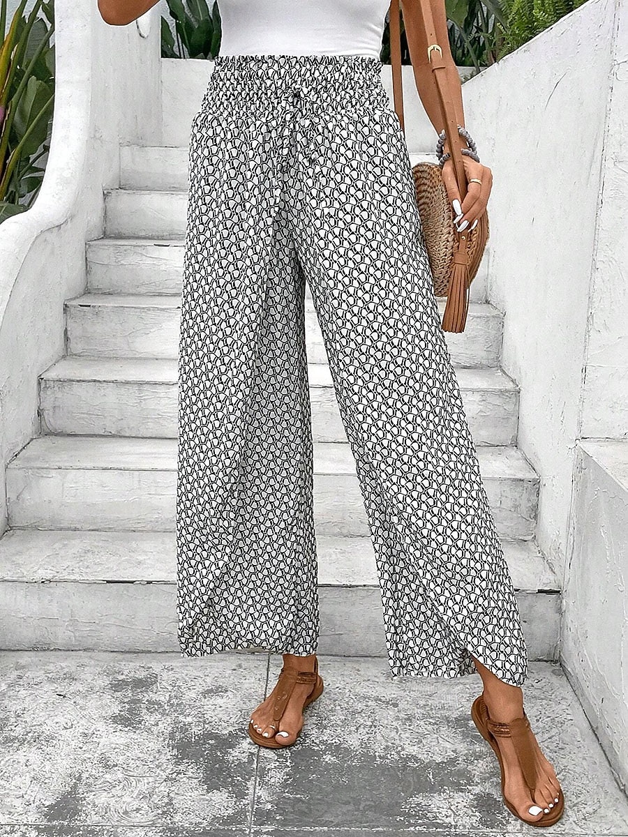 Women's Wide Leg Boho Pants Chinos Skort Vacation Streetwear Casual Ankle-Length Medium Waist Graphic Drawstring Printing Comfy Comfort Breathable Micro-elastic Daily Outdoor Vacation Black White 2026 - $26.99 –P4