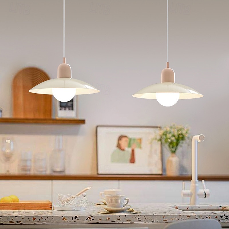 Luminária pendente nórdica de luxo, estilo moderno de meados do século XX, para celeiro; luminária pendente escandinava verde para teto; cúpula de metal; lustre grande estilo industrial para pia de de 2026 por $78.99 –P1