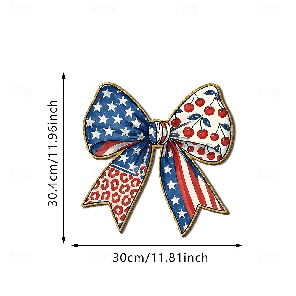 Letrero de madera para puerta conmemorativo del 250.º aniversario de la Independencia de Estados Unidos, estrellas blancas y rojas. &Decoración de la puerta principal con rayas blancas y lazo 2026 - $16.99 –P19