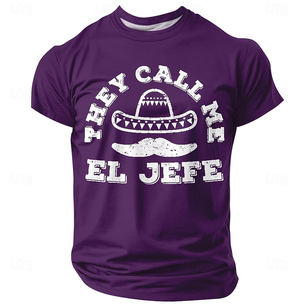 Cinco de Mayo Men's They Call Me El Jefe Funny T-Shirt Mexican Sombrero Mustache Graphic Short Sleeve Crew Neck Casual Top Fiesta Designer Clothing Apparel S M L XL XXL XXXL 2026 - $21.99 –P3