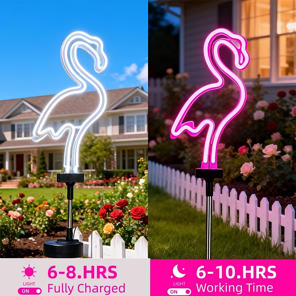 2 Pcs Outdoor Solar Flamingo Pink Neon Stake Lights, Waterproof, Decorative LED Lamps for Garden, Yard, Park, Patio, Lawn, Summer, Villa, Party, Wedding Lighting 2026 - $26.99 –P2