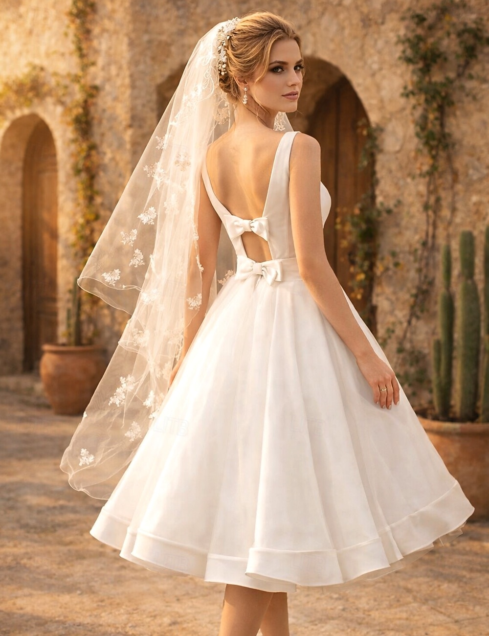 A-Line Knee Length Wedding Dresses Bridal Shower Dresses Bridal Gown Vintage 1940s / 1950s Little White Dresses Sleeveless Scoop Neck Graduation Birthday Satin with Bow(s) 2026