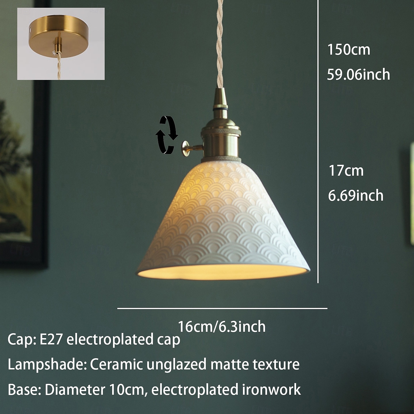 moderni messinkinen kupumainen kattokruunu moderni valkoinen keraaminen riippuvalaisin pohjoismaisen kultainen keittiösaarekkeen riippuvalaisin ruskea säädettävä ripustusjohto ravintolan yöpöydälle, baaritiskille, kahvilaan, makuuhuoneeseen 2026 - $95.99 –P9