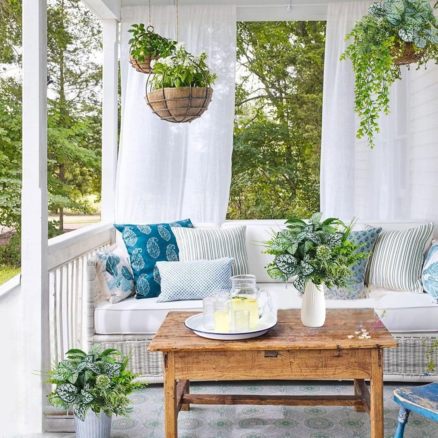 2026年 16個の屋外用人工植物、UV耐性フェイク低木、プラスチック製グリーン、屋外屋内吊り下げ植物、庭、ポーチ、窓辺のプランター、ホームウェディング、ファームハウス装飾用フェイク植物  コレクション – $31.99 –P5