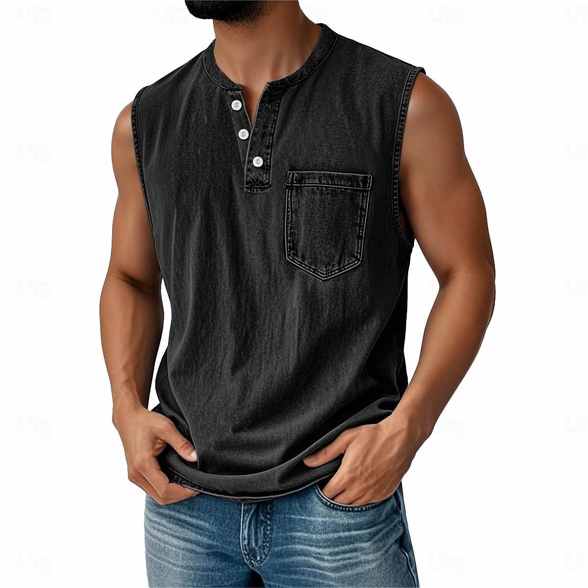 Ανδρικό vintage γιλέκο 100% βαμβάκι, αμάνικο πουκάμισο Henley, καλοκαιρινό, φθινόπωρο, απλό, σχεδιαστής μόδας, κλασικό, διακοπές, δρόμος, μαύρο, ροζ, μπλε, μπλουζάκι για άνδρες 2026 - $25.99 –P8