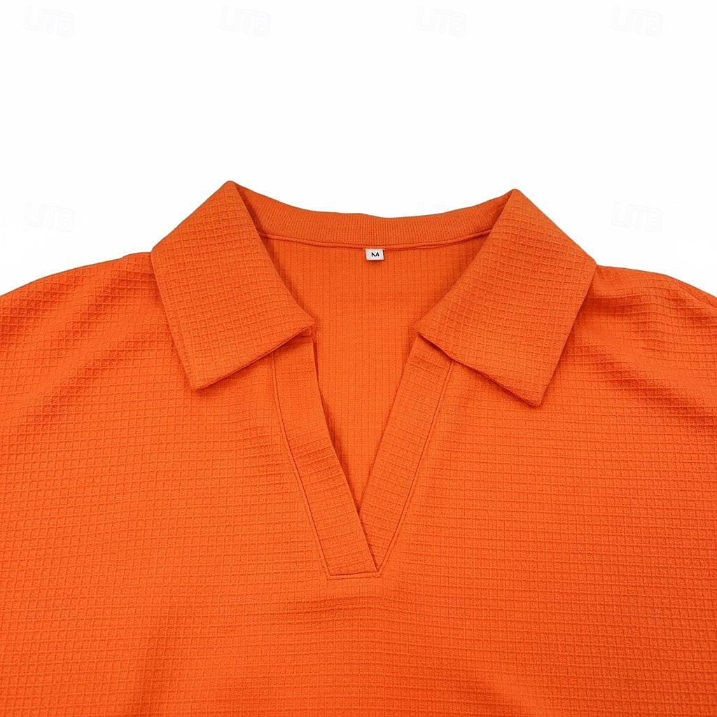 Dámské Tričko Polokošile Trička Vaflově pletené topy Bez vzoru Módní stylové Základní Krátký rukáv Košilový límec Běžné topy Denní Jdeme ven Víkend Vodní modrá Černá Bílá Oranžová Trávová zelená Léto 2026 - $27.99 –P3