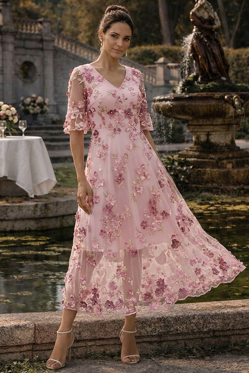 Linea ad A Abito Lunghezza alla caviglia Lunghezza Tè Vestito maxi Vestito da Festa Abito da Cocktail Abito da cerimonia per signora Manica Corta Scollo a V Elegante Vintage Lussuoso Formale Ospite del 2026 a $182.99 –P3
