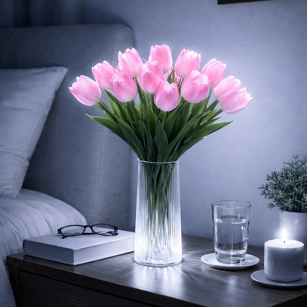 15 ks umělých květin tulipánů s LED světly, kytice tulipánů na dotek, na baterie, vánoční, sváteční, svatební, fotografické, bytové dekorace, kreativní dárky (bez vázy) 2026 - $17.99 –P6