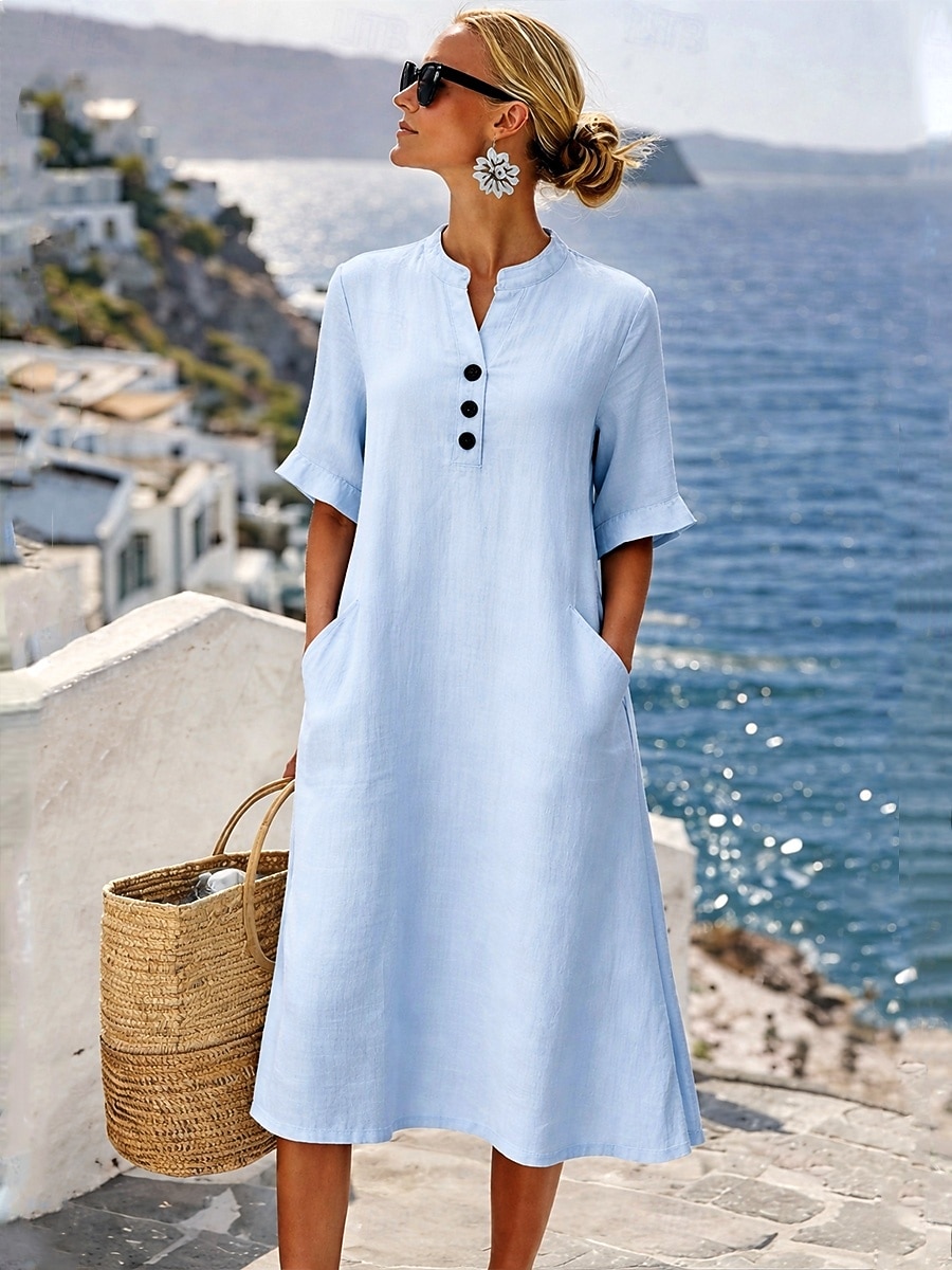 Γυναικεία Μίντι φόρεμα Φόρεμα σε γραμμή Α Καθημερινό Καθημερινά Κανονικό Σκέτο Μισό μανίκι Ζιβάγκο Θαλασσί Μαύρο Βυσσινί Πορτοκαλί Καλοκαίρι Άνοιξη 2026 - $39.99 –P7