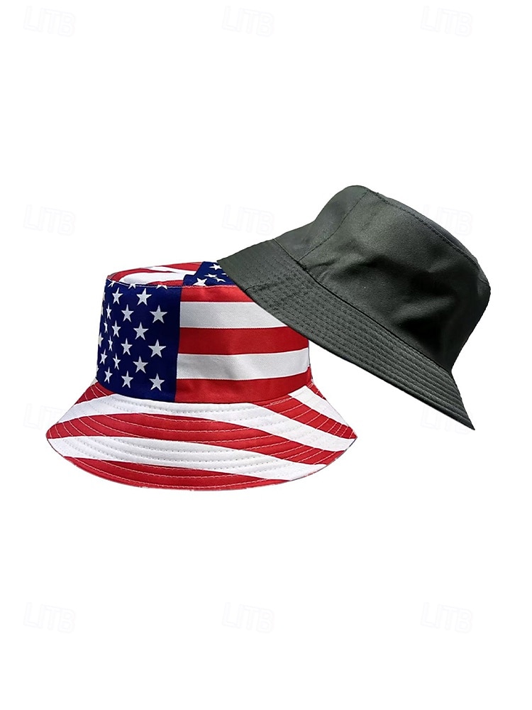 Patriotisk, trykt polyester bøttehatt for kvinner, solhatt med bred brem, til 250-årsjubileum, uavhengighetsdag, fritidsklær og reiseferie 2026 - $11.99 –P8