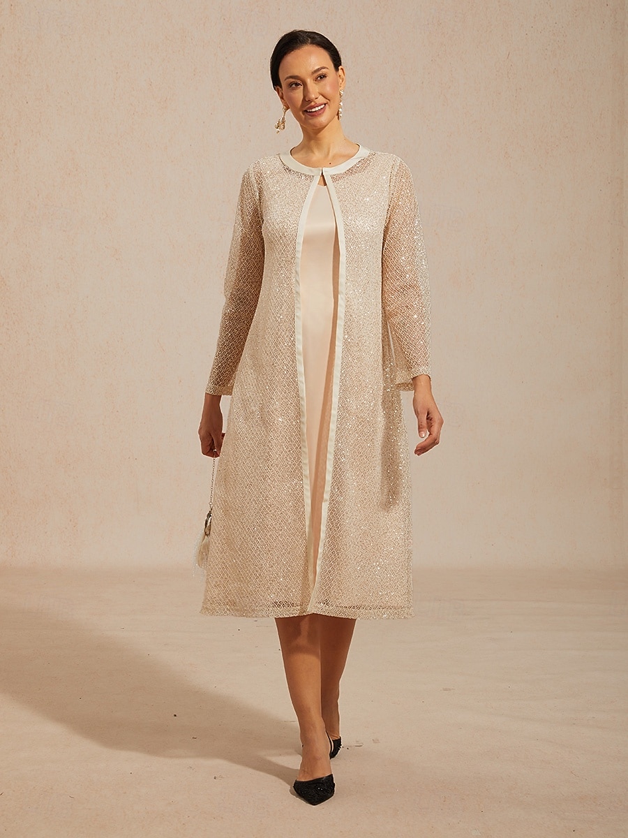 2026年 女性用 ジャケット スパンコール レース メッシュ エレガント 日常 レディース 長袖 クルーネック 日常 結婚式のゲスト シャンパン 夏 春 秋  コレクション – $81.99 –P1