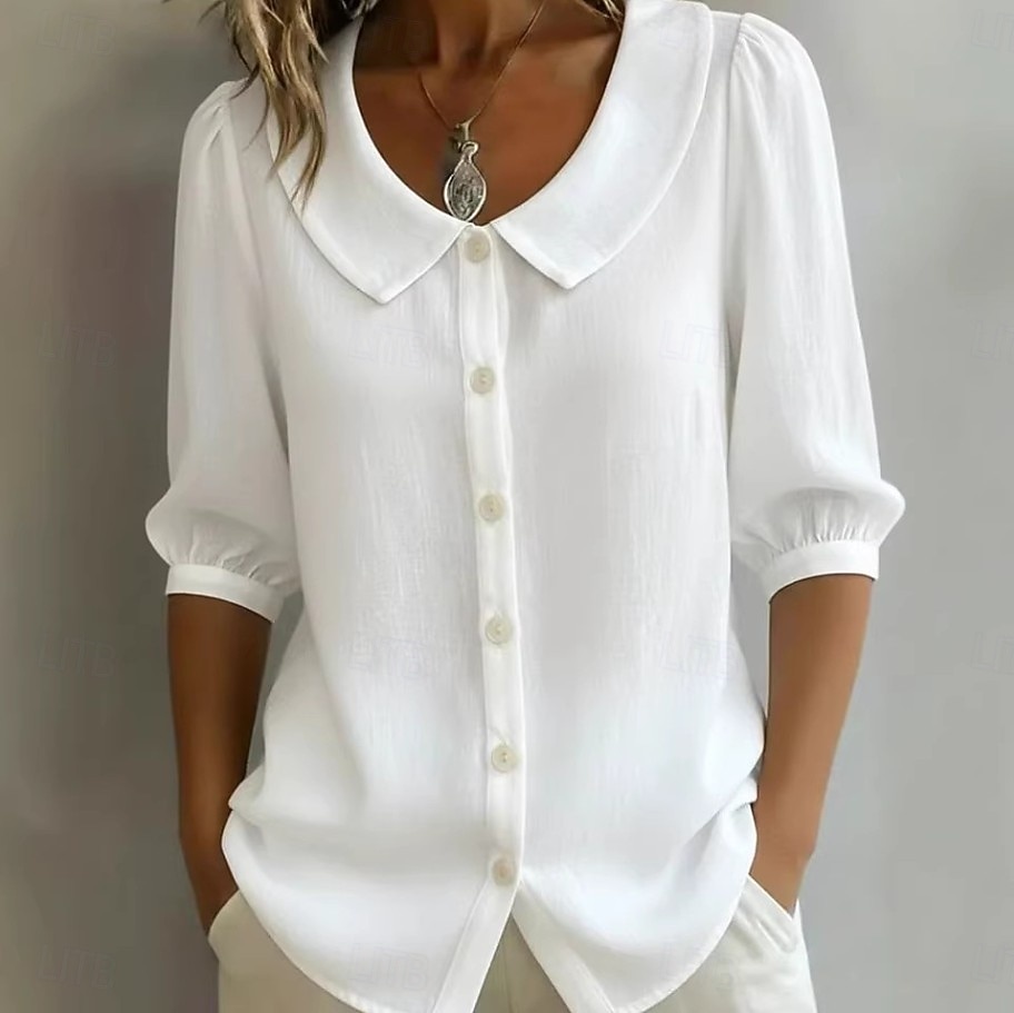 Damen Hemd Vintage Stilvoll V Ausschnitt Schulterfrei Lange Oberteile Täglich Arbeit Ferien Blau Schwarz Weiß Gelb Rote Sommer Frühling 2026 - $11.99 –P5