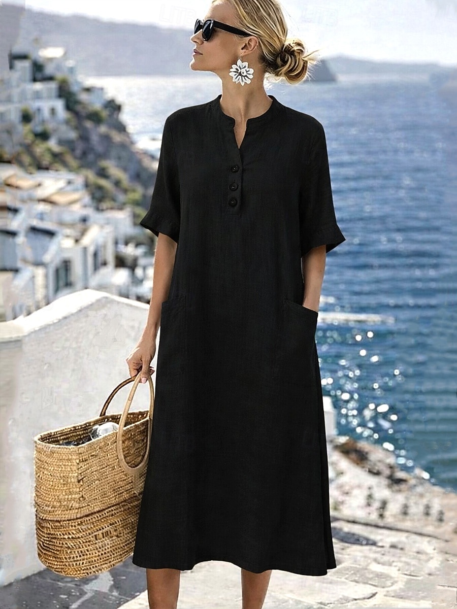 Γυναικεία Μίντι φόρεμα Φόρεμα σε γραμμή Α Καθημερινό Καθημερινά Κανονικό Σκέτο Μισό μανίκι Ζιβάγκο Θαλασσί Μαύρο Βυσσινί Πορτοκαλί Καλοκαίρι Άνοιξη 2026 - $39.99 –P6