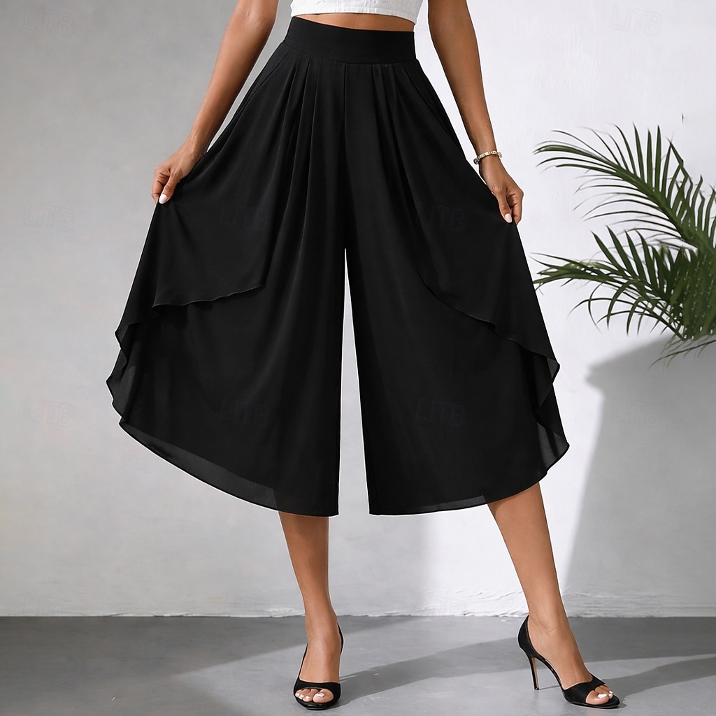 Women's Trousers Capri Pants Casual Pants Summer Pants Elegant Fashion Casual Daily Calf-Length High Waist Solid Color Plain Layered Wide Leg Elastic Waistband Comfort Lightweight Soft Inelastic 2026 - $34.99 –P3
