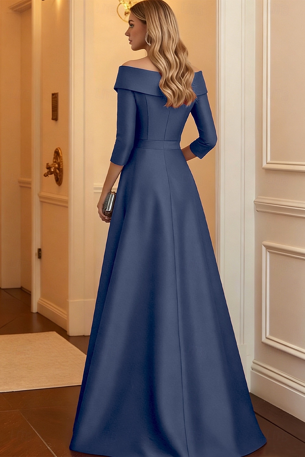 A-Line Floor Length Evening Gown Elegant 3/4 Length Sleeve Shirt Collar Formal Satin with Appliques 2026 - $186.99 –P2