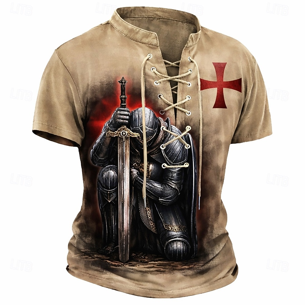 Cămașă T-Shirt Bărbați Cruzadelor Cavaler Îngenuncheat Cavalerii Templierilor Medieval Vintage T-Shirt Toată Imprimare Cu Siret Gât În Vee Onoare Războinic Manșon Scurt Superior Retro Streetwear 2026 - $23.99 –P1