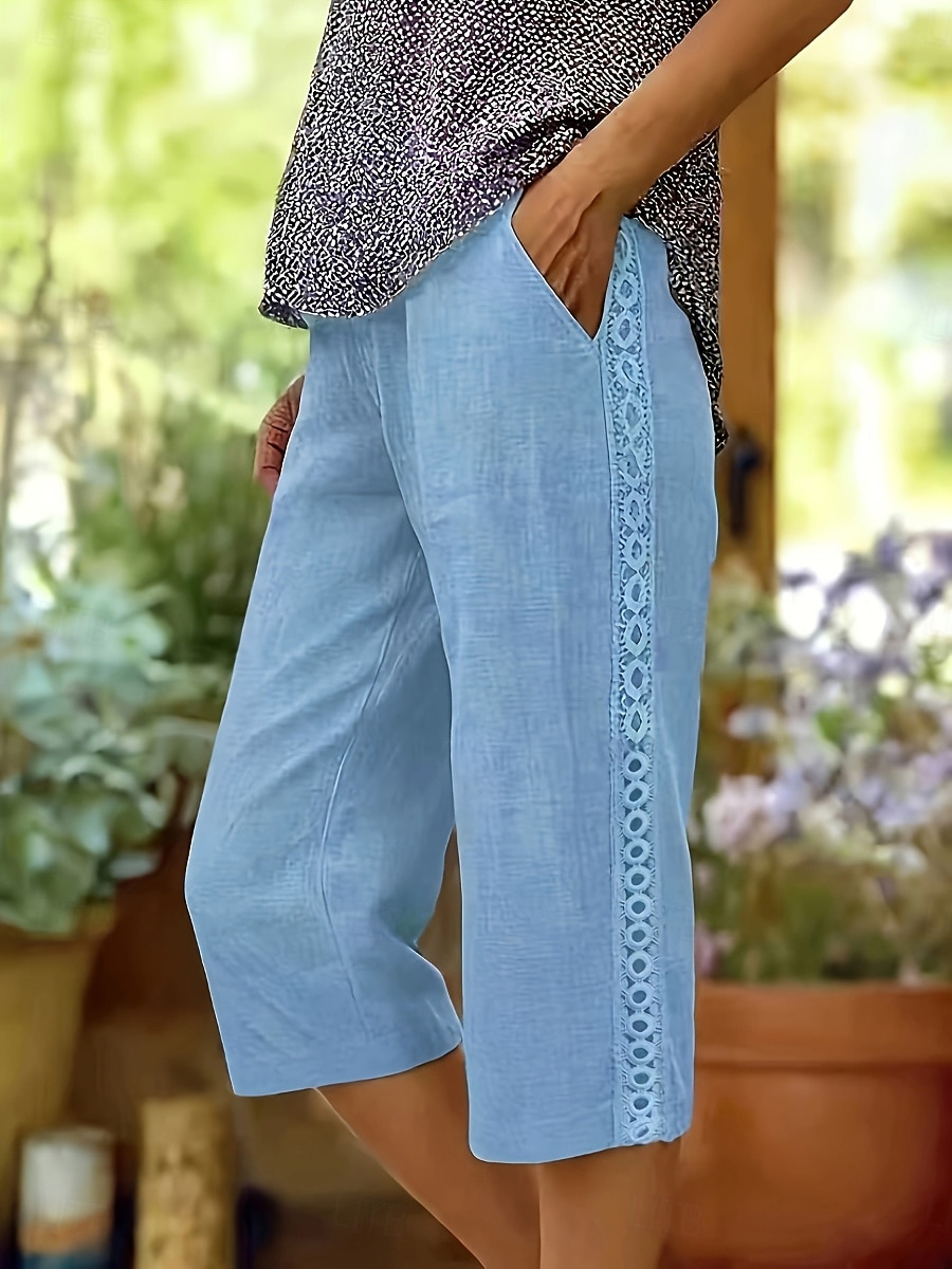 Femmes Pantalon effet lin Pantalon capri Shorts d'été Pantalons Streetwear Occasionnel Longueur Genou Taille moyenne Couleur Unie Avec Poches Confortable Respirant Non Elastique Quotidien Extérieur de 2026 ? $24.99 –P1