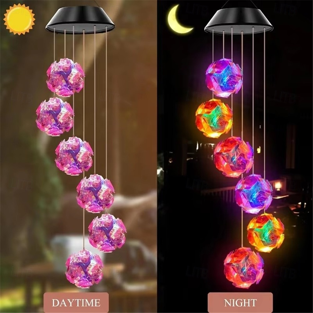 Solar Powered Color Changing Pink Embroidered Ball Flower Wind Chime Light Waterproof Outdoor Night Light Hanging Solar Lamp  1pc 2026 - $19.99 –P3