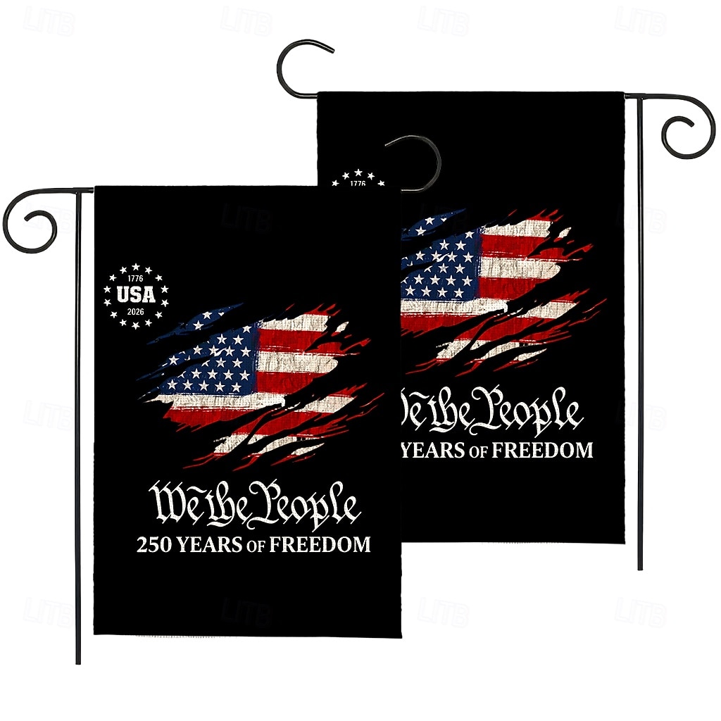 2 kpl 250-vuotisjuhlavuotta esittelevä Yhdysvaltain lippu, kaksipuolinen, ulkokäyttöön tarkoitettu isänmaallinen puutarhalippu Vapaudenpatsaalla, 4. heinäkuuta -koristeet Yhdysvaltain 250-vuotisjuhlaan, USA 250 -aiheiset tuotteet, muisto 1776-2026 2026 - $11.49 –P9