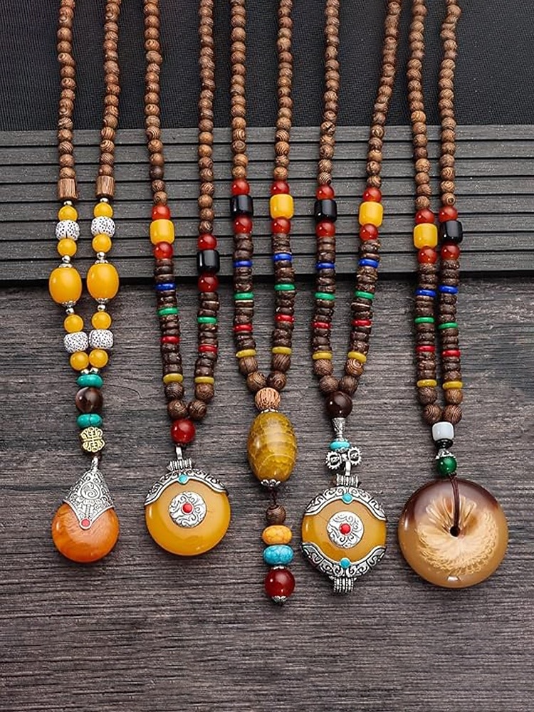 Collar bohemio para hombre, cuentas y piedras de madera de múltiples materiales, varios estilos, joyería tribal hecha a mano, perfecto para uso diario informal y viajes de vacaciones. 2026 - $11.99 –P4