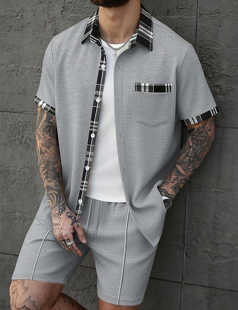 Herren Zweiteilig Hemd Set Sommer-Set Und Set Kontrastfarbe Lässig Täglich Urlaub Hemdkragen Kurzarm Kurze Hose Sommer Frühling Mode Lässig Bequem Bekleidung 2026 - $36.99 –P3