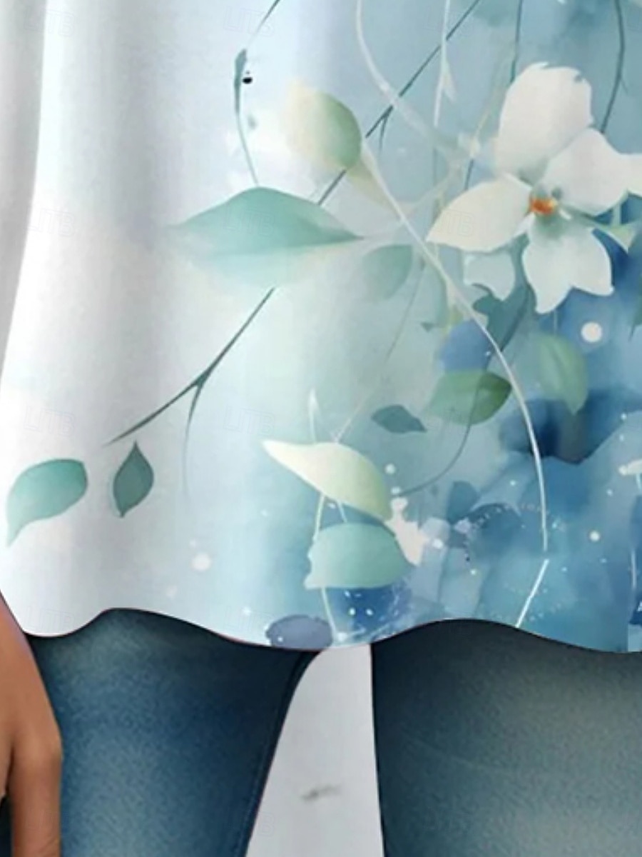 Per donna Maglietta Stampato Floreale Grafico Elegante Moderno Casual Manica Lunga Girocollo Top Regolari Quotidiano Weekend Abbigliamento da vacanza Blu Estate Primavera Autunno del 2026 a $19.99 –P3