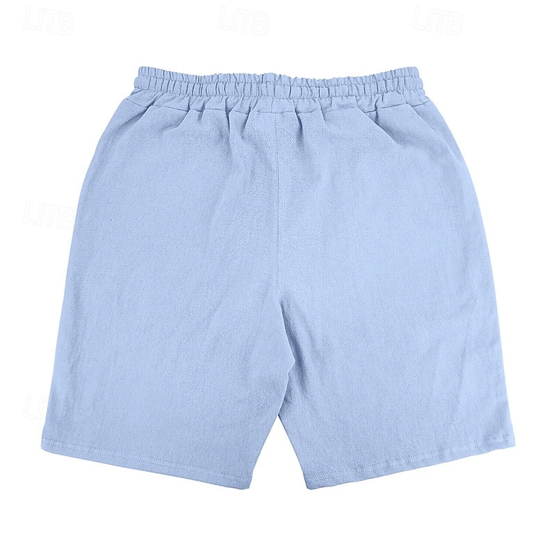 Men's Shorts Linen Shorts Summer Shorts Beach Shorts Drawstring Elastic Waist Buttons Plain Solid Comfort Breathable Knee Length Daily Outdoor Beach Vacation Fashion Black White Inelastic 2026 - $22.99 –P12