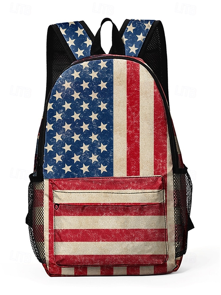 Unisex-Rucksack aus Polyester mit Print, Vintage-Design mit amerikanischer Flagge, großes Fassungsvermögen, strapazierfähig, ideal für den 250. Jahrestag, den Unabhängigkeitstag, Reisen und Outdoor-Aktivitäten. 2026 - $24.99 –P5
