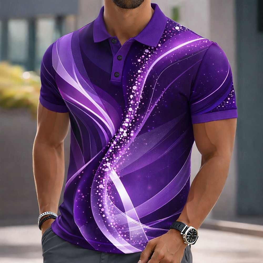 Hombre Geométrico Línea Camisetas polo Manga Corta Camisas de polo Camisas con cuello Casual Ropa Deportiva Botones Primavera verano Azul Piscina Negro Morado 2026 - $22.99 –P3