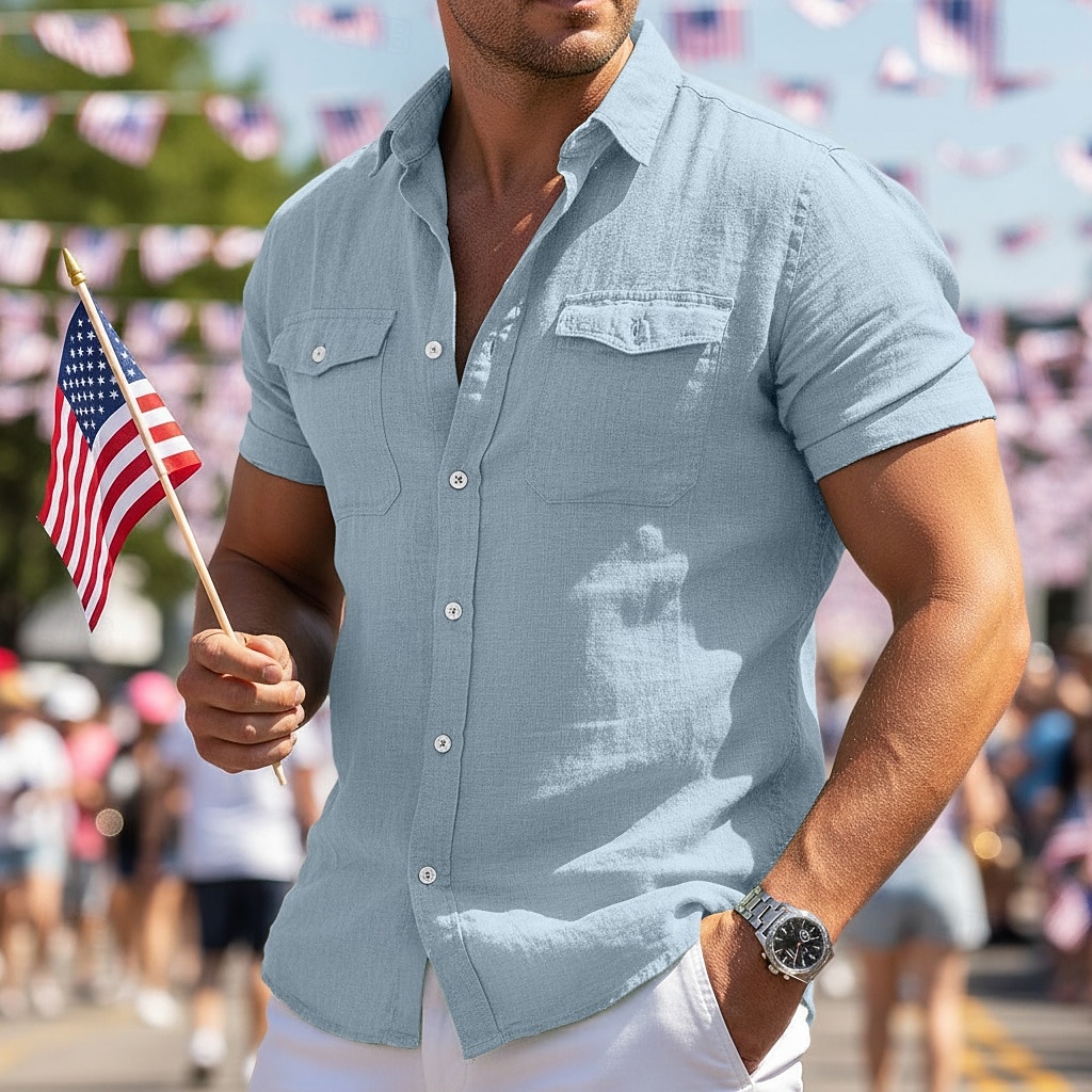 Per uomo Camicia Camicia di lino Camicia Estiva Camicia da Spiaggia Tinta unica Casuale Quotidiano Verde Grigio chiaro Azzurro Manica Corta Colletto ripiegato Estate Primavera & Estate Abbigliamento del 2026 a $24.99 –P5