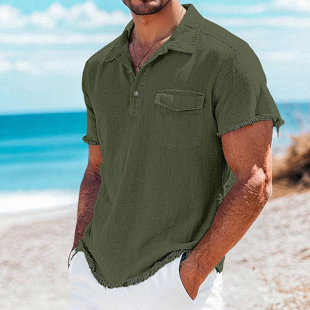 Herr T-tröja Linne T-shirt Kort ärm Polokrage Sommar Slät Mode Designer Grundläggande Ficka Mjukt Rå kant Strand Semester Ledigt / vardag Blå Vit Rodnande Rosa Topp t-shirt för män 2026 - $23.99 –P9