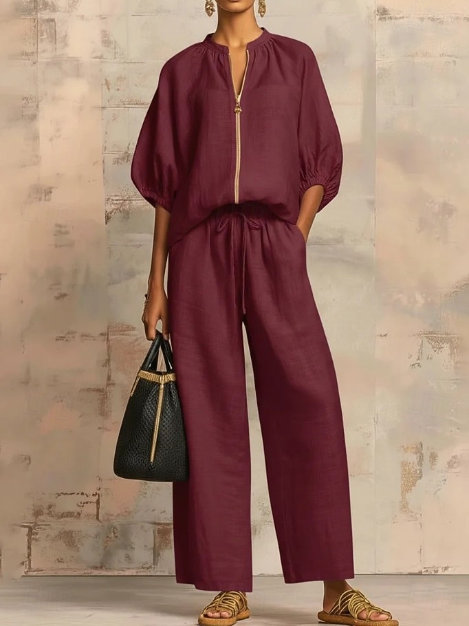 Femmes Ensemble effet lin Ensembles en coton et lin Manche 3/4 Uni Vacances Quotidien Bleu Noir Vert Claire Été Coupe Ample de 2026 ? $42.99 –P9