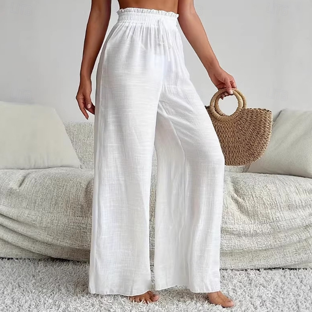 Dames Broek Vrijetijdsbroek Zomerbroek Strandbroeken Vakantie Modieus Casual / Dagelijks Volledige lengte Hoge taille Effen Kleur Effen Trekkoord Breed Been Elastische tailleband Comfort Zacht Ademend 2026 - $26.99 –P1