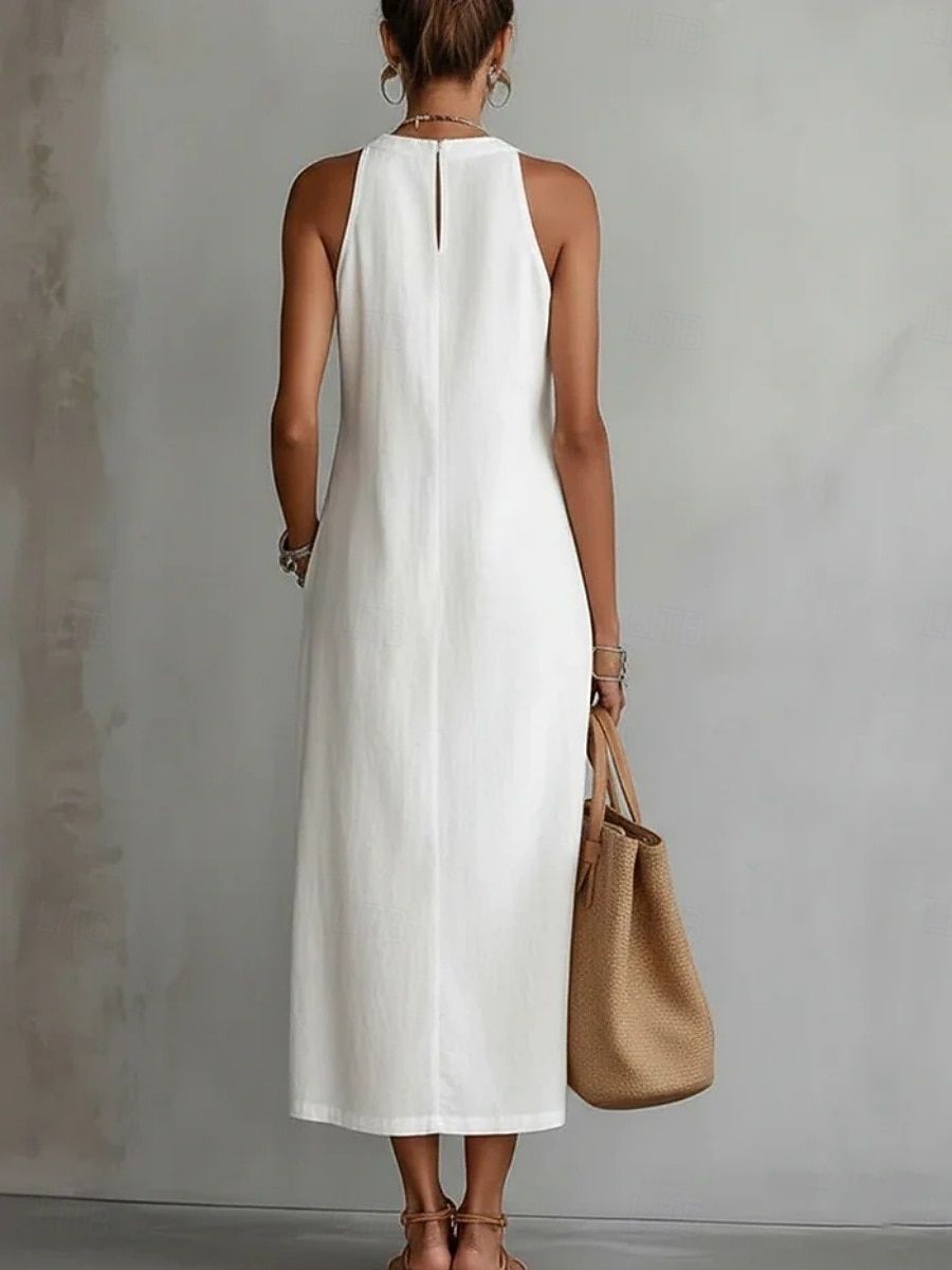 Per donna Abito Midi Abiti effetto lino Abito Estivo Casual Quotidiano Vestibilità comoda Semplice Senza Maniche All'americana Blu Nero Bianco Giallo Estate del 2026 a $33.99 –P3