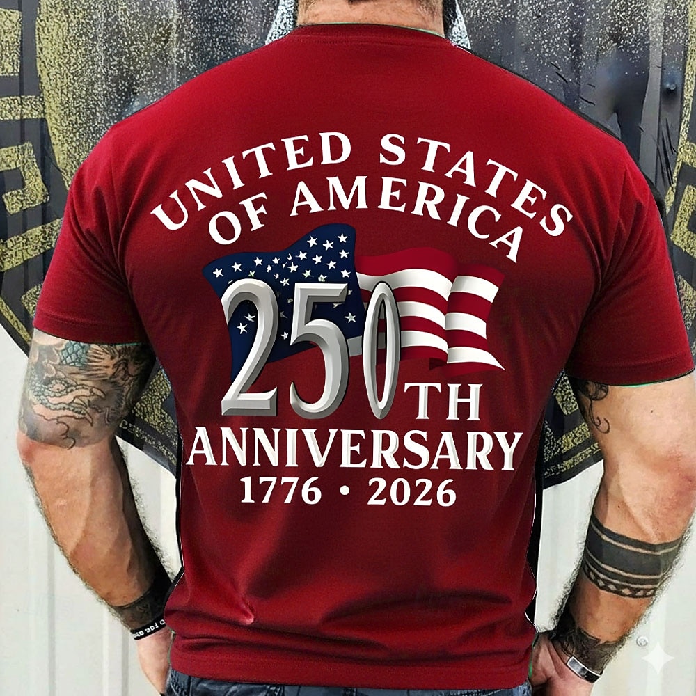 2026年 2026年7月4日 250周年記念日 メンズ 3Dプリント アメリカ国旗 クルーネック 短袖Tシャツ デイリーストリート  コレクション – $21.99 –P2