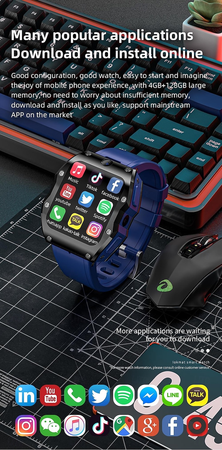 Lokmat appllp 3 max smartwatch 2,02 cala 4G LTE komórkowy smartwatch telefon krokomierz przypomnienie o połączeniach monitor aktywności kompatybilny z Androidem, iOS, GPS unisex, połączenia bez użycia rąk, sterowanie multimediami ipx-4 55 mm 2026 - $334.49 –P12