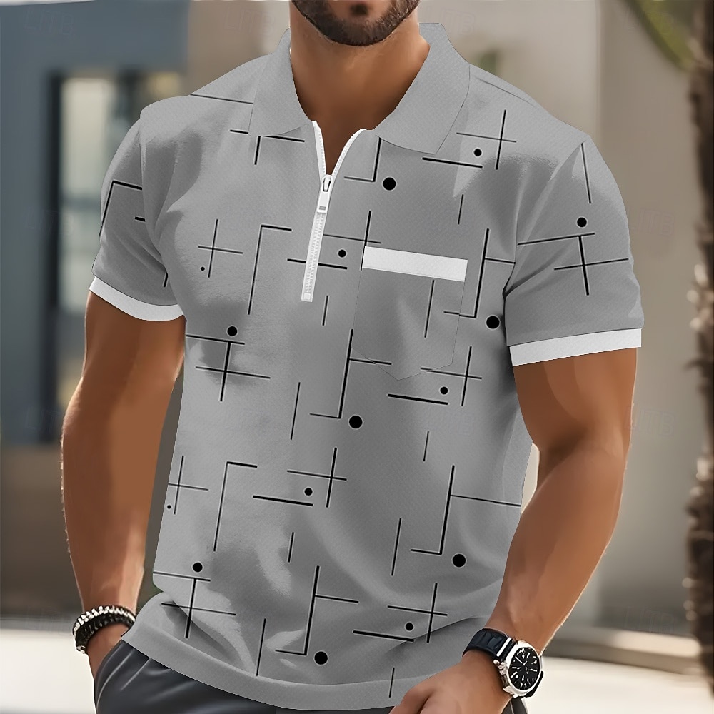 Per uomo Geometrico Polo Manica Corta Magliette polo Camicie con Colletto Business Casual All'aperto Athleisure Ferie Tasca Stampa 3D Polo con cerniera a un quarto Primavera & Estate Blu Bianco Verde del 2026 a $22.99 –P4