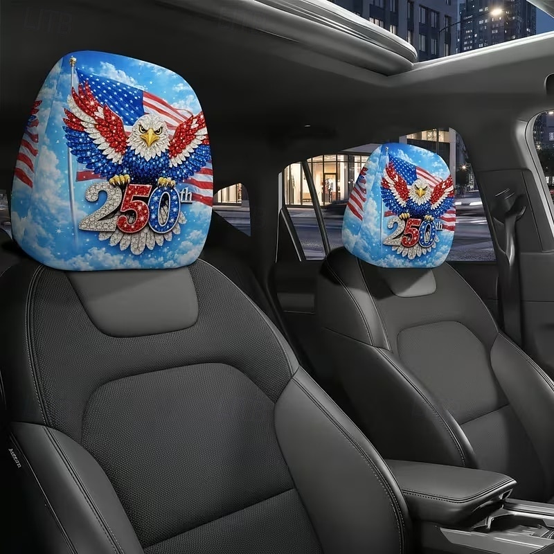 2026年 2個のアメリカ国旗独立プリントの車のヘッドレストカバー、高弾性設計で詰め物のないシート保護、車のシートヘッドレストカバー、車用シートクッション、愛国的なテーマ、車の内装  コレクション – $9.49 –P2