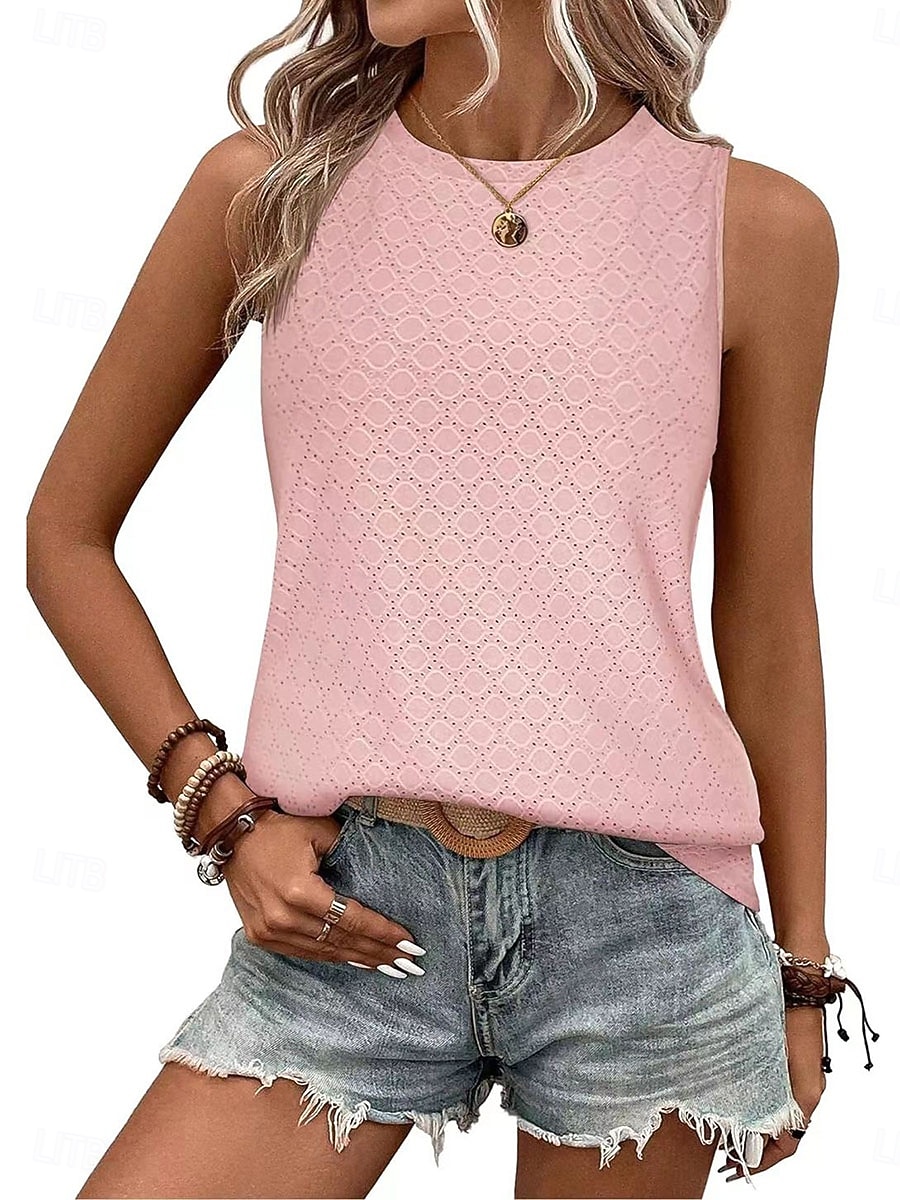 Per donna Maglietta Canotta Patchwork Traforato Tinta unica Moda Elegante Classico Senza Maniche Girocollo Top lunghi Quotidiano Uscire Weekend Bianco Rosa Vino Azzurro cielo Estate Primavera del 2026 a $21.99 –P4