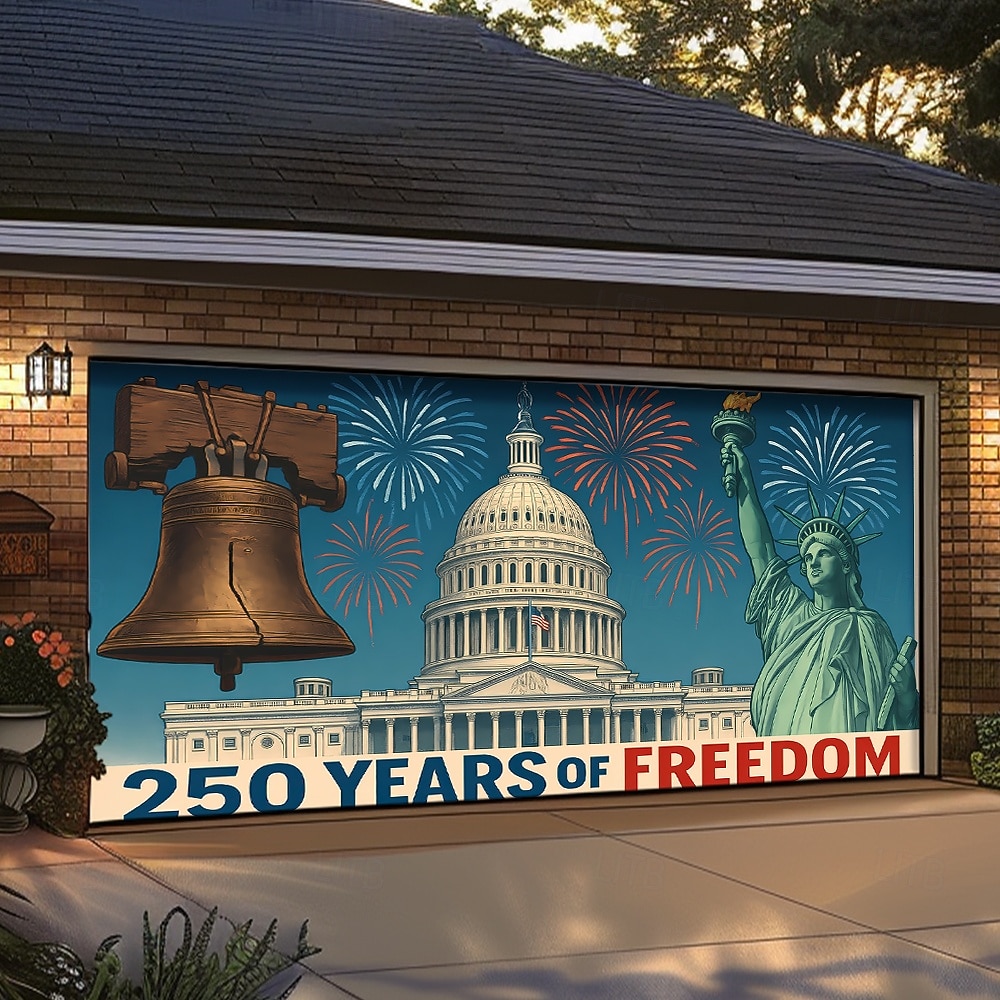 4 de julio de 2026 250º Día de Memorial Tapiz Cubierta de puerta de garaje Gran fondo colgante Bandera Americana Vintage 3D Fiesta Patriótica Fondos de tiro al aire libre Decoración del hogar de la 2026 - $59.99 –P2