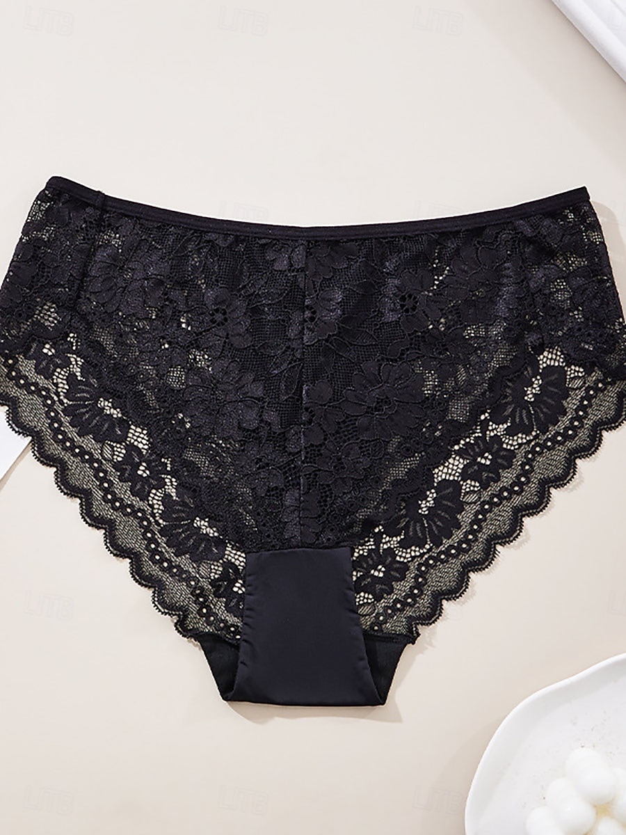 Women's Panties Lace Elastic WaistNightwearSpandex Nylon Casual Solid Colored Fashion Cute Black White Red Navy Blue Spring & Summer 2026 - $4.99 –P2