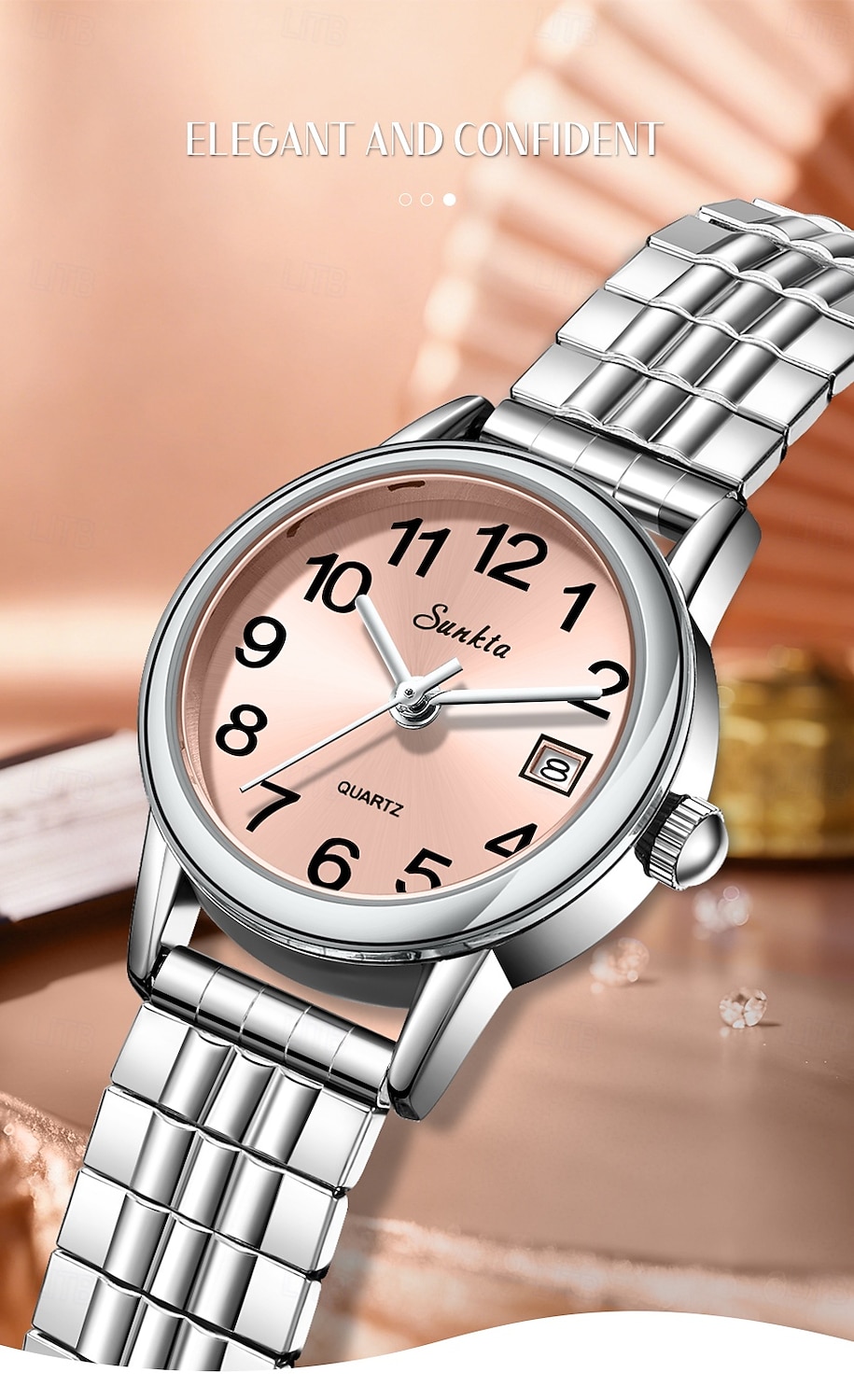 Women's Watch with Steel Elastic Band, Easy to Read Ladies Quartz Watches with Pink Dial and Date Display, Stainless Steel Stretch Bracelet Wrist Watch for Women Girl Gift, Fashion Casual Waterproof 2026 - $18.99 –P1