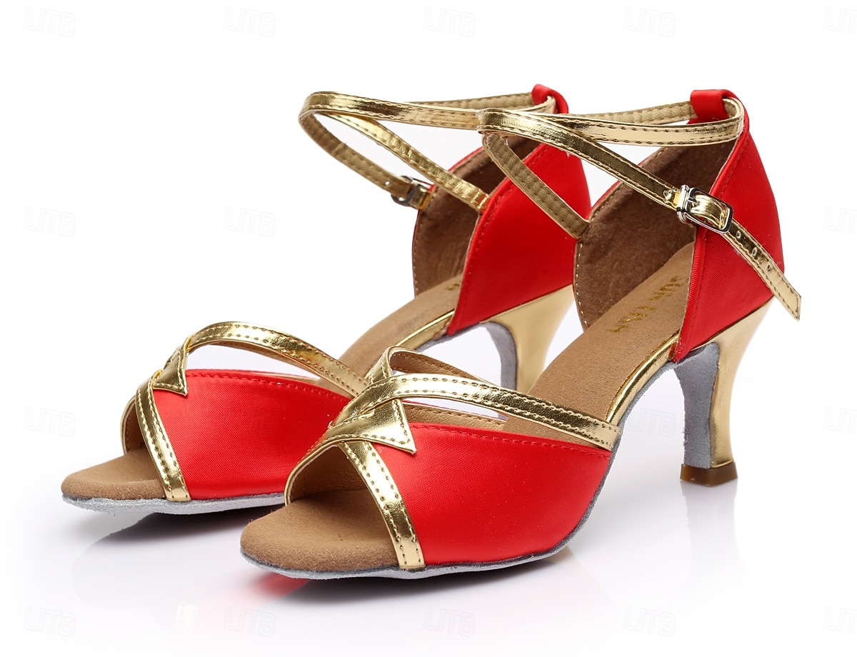 Women's Brown & Gold Latin Dance Shoes - Medium Heel, Strappy Design, Ballroom, Salsa, Tango, Practice & Performance Footwear 2026 - $29.99 –P2