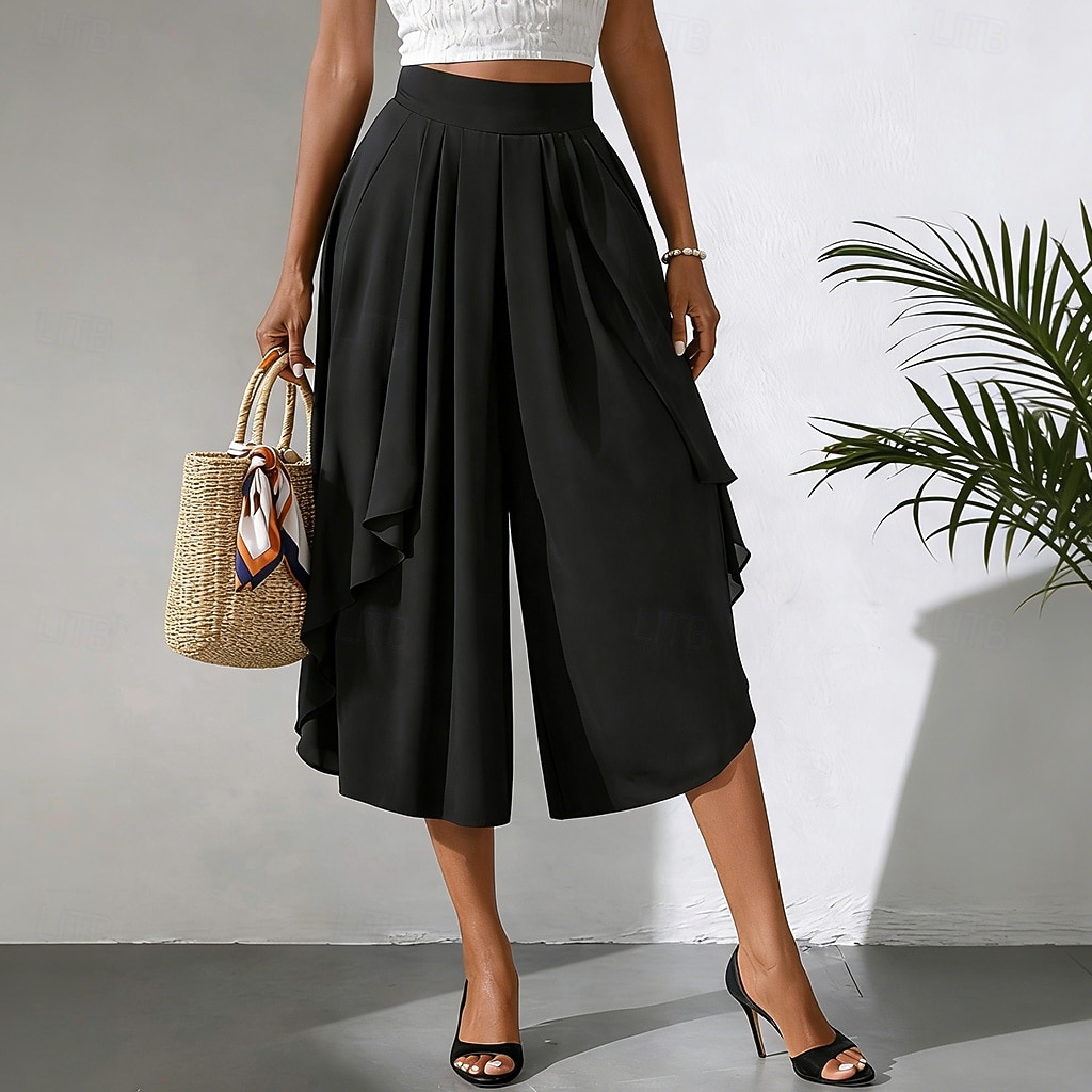 Women's Trousers Capri Pants Casual Pants Summer Pants Elegant Fashion Casual Daily Calf-Length High Waist Solid Color Plain Layered Wide Leg Elastic Waistband Comfort Lightweight Soft Inelastic 2026 - $34.99 –P1
