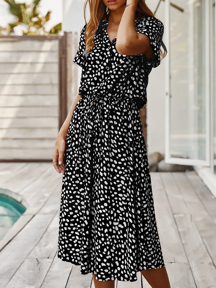 Dame Midikjole Uformell kjole Floral kjole Elegant Mote Moderne utendørs Feriereise Ut på byen Normal Blomstret Kortermet V-hals Blå Hvit Gul Navyblå Sommer Vår 2026 - $28.99 –P16
