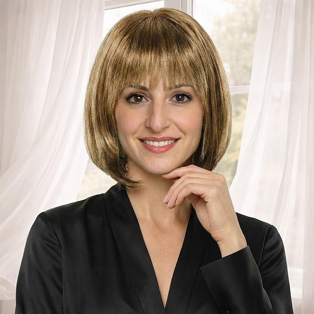 Элегантный парик-каре для женщин — гладкий темно-коричневый с естественной челкой. 2026 - $32.99 –P8