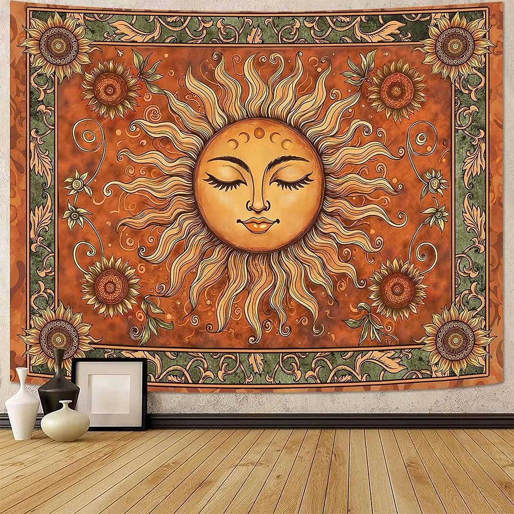Винтажный гобелен с изображением небесного солнца, подсолнуха, знаков зодиака, астрологии, гороскопа, изысканное цветочное панно, эстетичный декор комнаты, спальни, гостиной. 2026 - $20.99 –P5