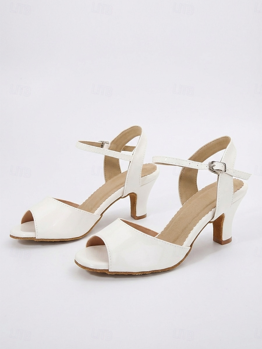 Zapatos blancos de baile latino para mujer con correa en el tobillo, tacones profesionales de salón con punta abierta para salsa y tango. &Zapatillas de baile ligeras y flexibles para practicar y para 2026 - $59.99 –P5